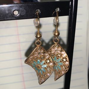 Aqua and gold twisted enamel earrings